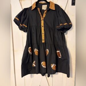 Black and Gold Kids Dress with Football Design
